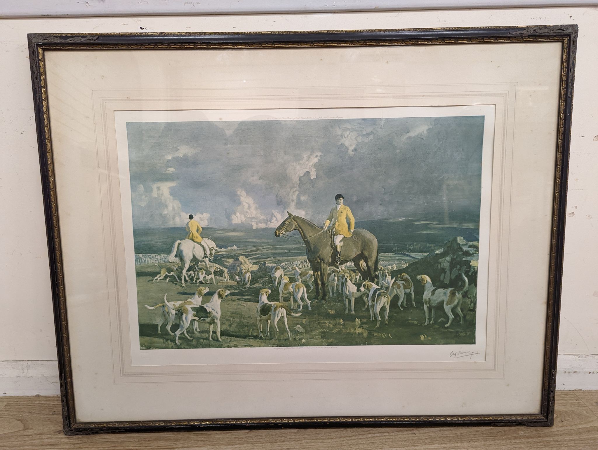 After Alfred J. Munnings, colour print, 'The Kilkenny hounds', signed in pencil, 46 x 65cm